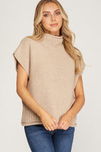 The Harper Knit Mock-Neck Sweater - LIGHT MOCHA