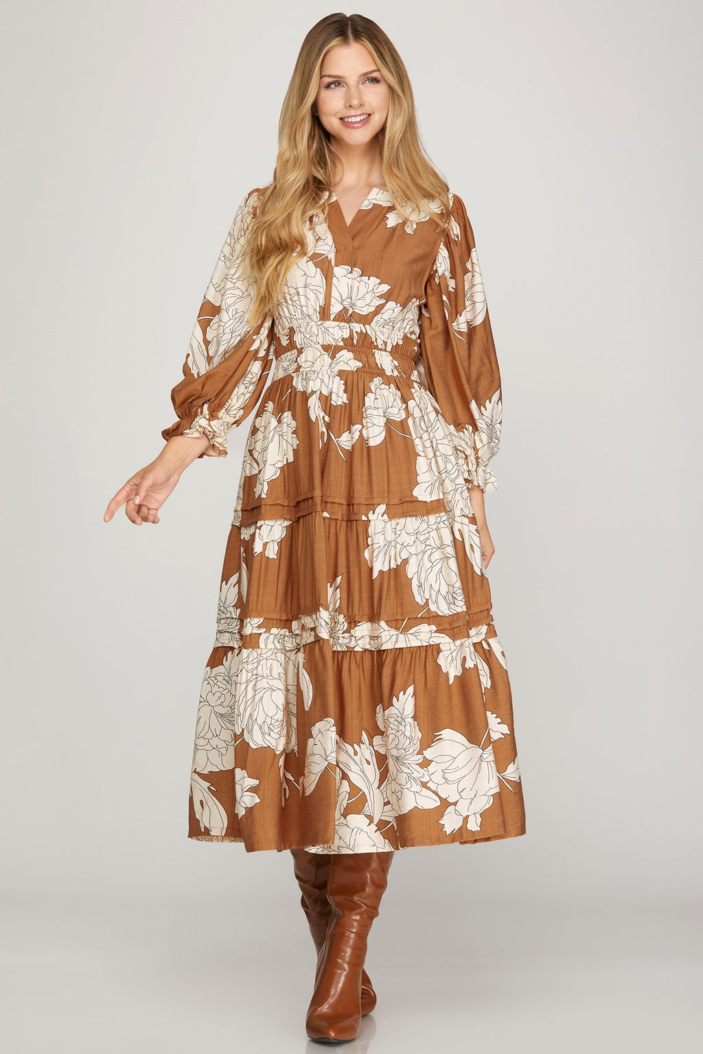The Savannah Bloom Maxi Dress - CARAMEL
