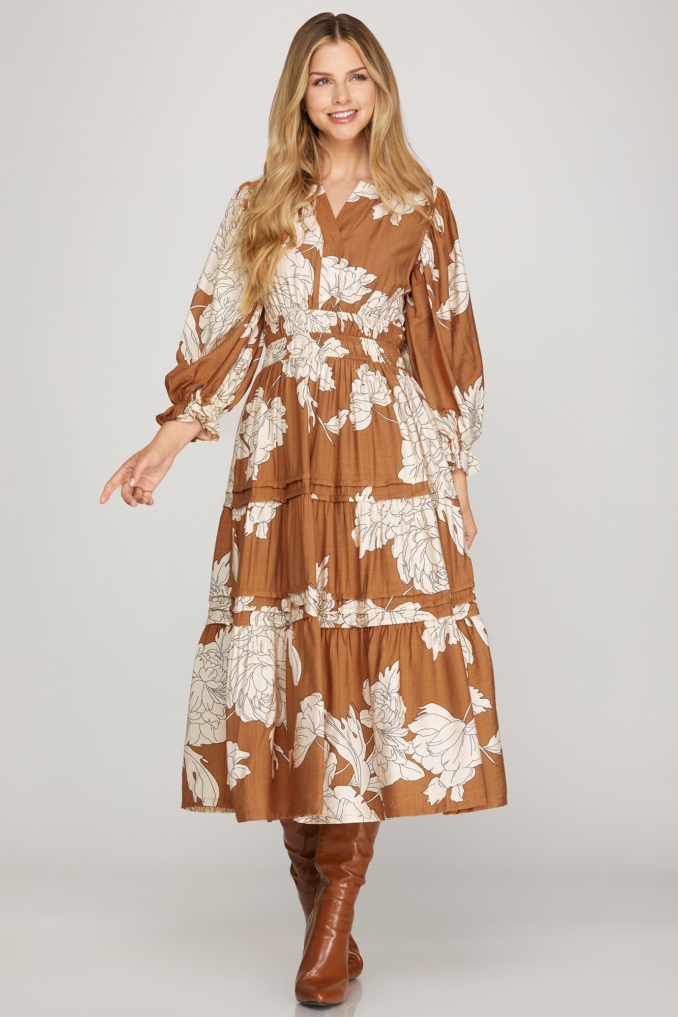 The Savannah Bloom Maxi Dress - CARAMEL
