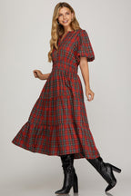 The Caroline Christmas Plaid Dress - RED