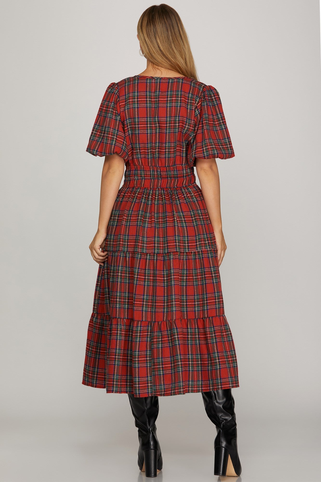 The Caroline Christmas Plaid Dress - RED